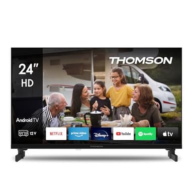THOMSON - 24 Pulgadas (60 cm) LED HD 12V - Smart Android - Camping - WLAN, Triple Tuner, USB, HDMI, DVB-C-S2-T2, AV IN, Ci+, A+ Panel - 24HA2S13C - 2025