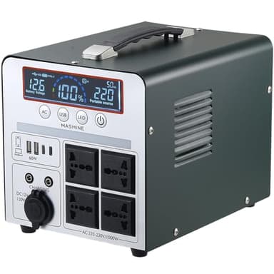 Power Station 1000W/666Wh, Mashine Generador Portátil Recargable con Batería de Reserva para Camping, Autocaravanas, Drones, Primeros Auxilios e Iluminación Exterior, con 4 Tomas de CA