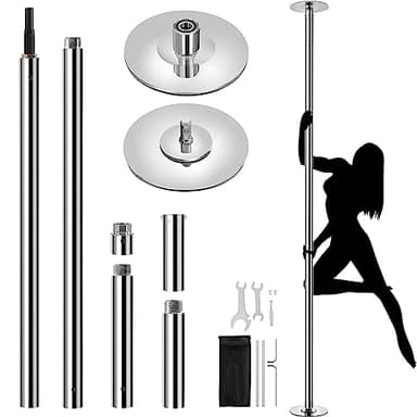 Yaheetech Juego de Palos de Baile Extraíble para Club, Casa Pole Dance Barra de Baile de Acero Inoxidable para Casa Danza Ejercicio Altura Ajustable de 210-274.5cm 200 kg de Capacidad Gris Brillo