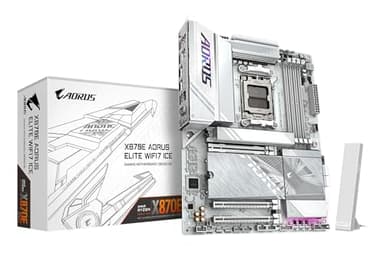GIGABYTE X870E AORUS Elite WIFI7 Ice Placa Base - Soporta procesadores AMD Ryzen 9000, VRM Digital de 16+2+2 Fases, hasta 8200 MHz DDR5 (O.C.), 3X PCIe 5.0 + 1x PCIe 4.0, Wi-Fi 7, LAN 2.5 GbE, USB 4