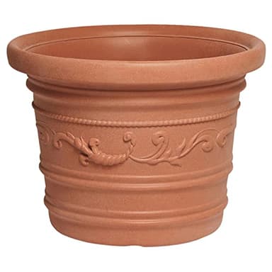 SATURNIA Macetero Resina Redondo, Color Terracota, Resistente, Ideal Exterior, 50 Cm Diametro.