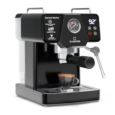 Klarstein Libeica Cafetera Espresso – 19 Bares, 1350W, Acero Inoxidable, Boquilla de Vapor, Depósito 1,8L, Panel Táctil, Para Café Molido y Exprés, Diseño Elegante