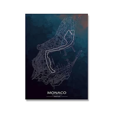 HLSHOE Pintura de lienzo Arte de la pared Monaco Circuito Poster F1 Fórmula One Picture Race Monaco Grand Prix Impresiones Decoración del hogar (Color : A, Size : 60x90cm No Frame)