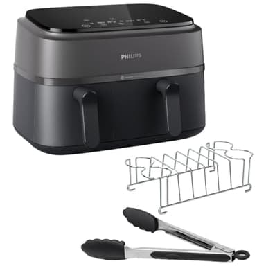 Philips Airfryer Dual Basket Serie 3000, 9L, Freidora de aire con 2 cestas, Kit Desayuno, Tecnología Rapid Air, 99% menos de grasa, ahorro de energía, ideal para familias, App HomeID (NA350/03)