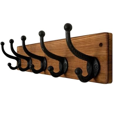 WEBI Percheros Pared Madera,5 Vintage Ganchos de Hierro fundido,Percha Pared,Colgadores Pared Para Abrigos,Chaqueta,Marrón