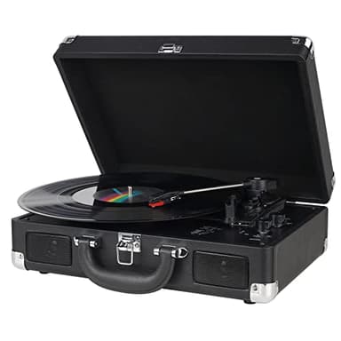 DIGITNOW! Tocadiscos 33/45/78 RPM Seleccionables, Maleta Portátil con 2 Altavoces Integrados, grabador de vinilo a MP3, USB reproductor MP3, entrada AUX y RCA, Negro