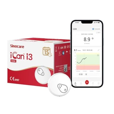 Sinocare iCan Sensor CGM – Monitoreo Continuo de Glucosa, Datos en Tiempo Real Cada 3 Minutos, 15 Días de Uso, Sin Escaneo, Menos Dolor, Conexión Bluetooth