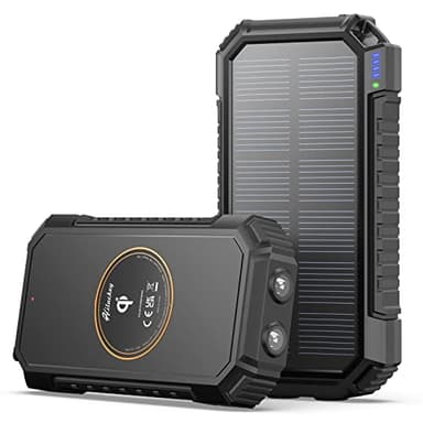 Hiluckey Cargador Solar Batería Externa Inalámbrica 26800mAh Power Bank Carga Rápida Cargador Portátil USB C con 4 Salidas y Dos Linternas para Smartphones y Tablets