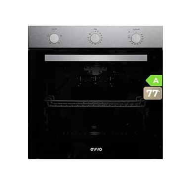 EVVO Horno Eléctrico Empotrable, Eficiencia A - 2800W, 77 Litros, Función Grill, 4 Programas, Temporizador, Mando Selector, Puerta Triple Acristalamiento Modelo: H10 (Color Inox)