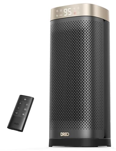 Calentador Dreo 40 cm para interiores, calefacción rápida con cerámica PTC. Control remoto, temporizador 12 h, oscilación 70°, protección sobrecalentamiento. Portátil y seguro.