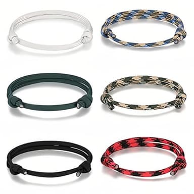 AIYVELU 6 Piezas Pulsera Náutica Trenzada, Surf Pulsera de Cuerda Ajustable, Océano Cuerda Náutica Surf Pulsera para Hombres, Colorido Paracaídas Cuerda Pulsera para Hombres Surfistas