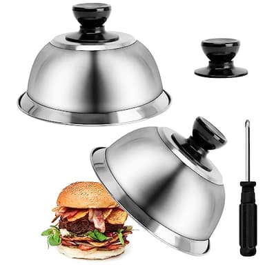 Ticeed Campana para Hamburguesas Set 2 Campanas para Hamburguesas con 3 asa para Queso o Hamburguesas Tapa para derretir Queso de Acero Inoxidable para Plancha barbacoas(16.2 * 16.2 * 6.5cm)