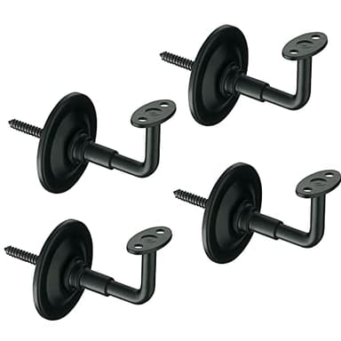 Pack de 4 unidades Soporte para Pasamanos | Barandilla de Escaleras Resistente y Duradero | Montaje en Pared | Acero | Color: Negro Mate | Incluye: Tornillos y Tacos