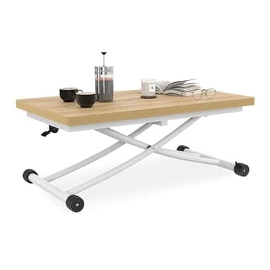 IDMarket Urbana - Mesa de centro extensible plegable rectangular con base de madera de haya, color blanco