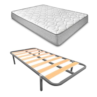 Duérmete Online - Cama Completa con Colchón Marko Reversible + Somier de Láminas Basic con 4 Patas Abrazadera, 90 x 190