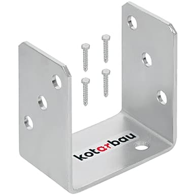 KOTARBAU® Soporte para postes de madera en U 90 mm Acero Galvanizado Soporte poste madera para atornillar, Base atornillable de hormigón con placa de anclaje suelo plateado, Soporte en U de postes