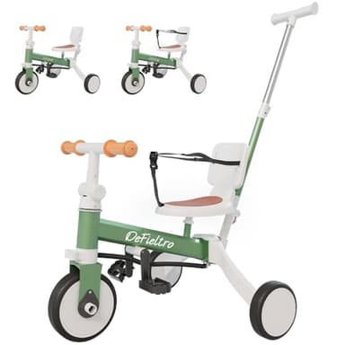 DeFieltro Triciclo EVOLUTIVO Bebe 5 en 1 - Bicicleta Evolutiva Segura Niños Desde 1 Año hasta 5 años - De Triciclo a Bicicleta con o sin Pedales – Adaptable y Transformable Vintage