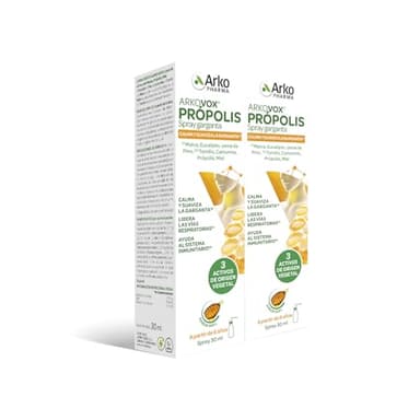 Arkopharma Arkovox Própolis Spray 30ML Pack x 2, Cuidado de Garganta, Faringe y Cuerdas vocales, Calma y Suaviza la Garganta, Con extractos de plantas, Sin gluten