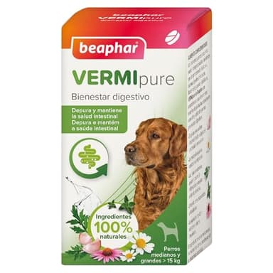 Beaphar VERMIpure Comprimidos Naturales - Perros >15kg Medianos y Grandes - 50 Comprimidos