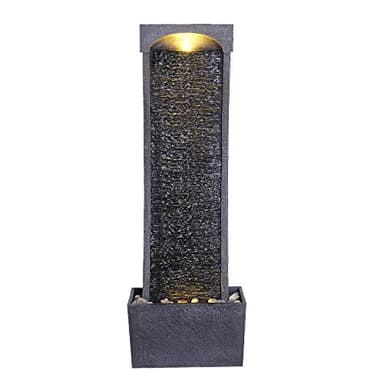 Teamson Home Fuente de Agua Curvada Grande para Jardín y Exteriores, Efecto Pizarra para Interiores, Moderno Adorno de Cascada con Luces y Bomba, Decoración de Patio