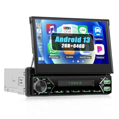 [2GB+64G] SIXWIN Android 13 Carplay Android Auto 1 DIN Radio Coche Bluetooth,7 Pulgadas Pantalla Táctil con WiFi/Navegador GPS/Bluetooth/Mandos Volantes/FM/RDS/USB/SD/Mirror Link