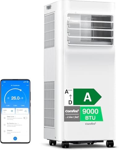 COMFEE Pingüino Aire Acondicionado Portátil 9000 BTU/2300 Frigorías Breezy Cool Pro – Climatizador sin unidad exterior, Bajo Consumo, App Control y Kit de Ventana – Refrigera, Ventila y Deshumidifica