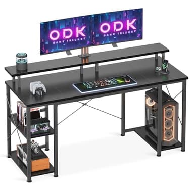 ODK Escritorio, Escritorio Gaming de Juegos con Estante Reversible, Escritorio Ordenador con Soporte para Monitor, Mesa Gamer de Juegos Escritorio Ordenador para Oficina, Salón (Negro, 120x50x86.5cm)