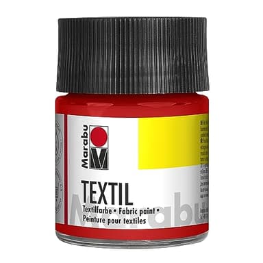 Marabu 17160005232 - Pintura textil para tejidos claros, rojo cereza 50 ml, tinta de estampación al agua, lavable hasta 60°C, fijación mediante planchado u horno