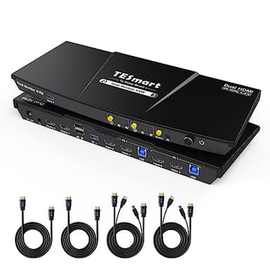 TESmart Conmutador KVM 2 monitores 2 computadoras HDMI USB3.0 4K60HZ KVM Switch Dual Monitor con emuladores EDID y conector de audio compatible con modo de copia y extensión Compatibilidad K&M