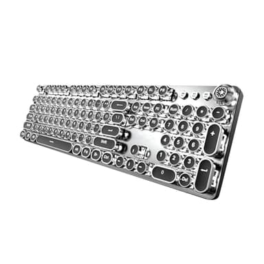Ronyme Teclado mecánico para Jugar Retro Punk de 104 Teclas, Teclado Steampunk, Teclado de iluminación, Teclado de Juego Vintage, Teclas Redondas para PC