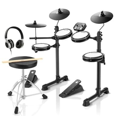 Donner DED-80 Batería Electrónica Musical de 7 Piezas con Parches de Malla,180 sonidos,Drum Throne, Headphone, Sticks,Kids Christmas Birthday Gift, 40 Melodics Lessons