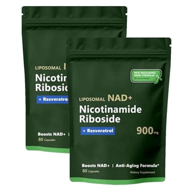 NAD Nicotinamide Riboside Resveratrol 900mg, Suplemento NAD+ Con Nicotinamide Riboside-NAD+ Liposomal Nicotinamide Riboside, Resveratrol, Quercetina-Suplemento NAD de Alta Pureza (2pcs)