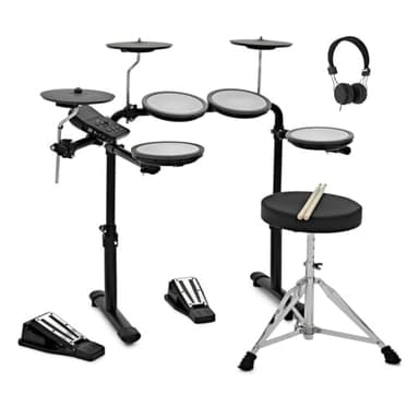 VISIONDRUM Batería electrónica compacta de malla con auriculares y taburete para niños y adultos, negro