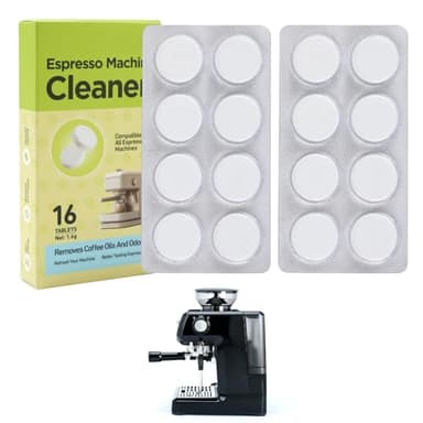 Pastillas De Descalcificación 1,6 x 16 Tabletas Elimina aceites de café y olores Limpiador de Máquinas automáticas y de espresso Compatible con Delonghi Nespresso Seaco Krups Senseo etc Marcas