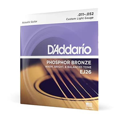 D'Addario Cuerdas Guitarra Acustica - Cuerdas de Guitarra - Cuerdas de Guitarra Acustica - EJ26 - Luz Personalizada, 11-52 - 1-Paquete