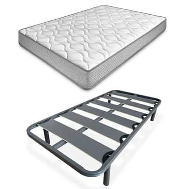 amuéblate online - Cama Completa con Colchón Carla Reversible + Somier de Láminas Reforzado con 4 Patas Redondas Roscadas, 90 x 190