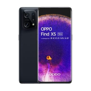 OPPO Find X5 - Smartphone 5G, 8GB RAM + 256GB Pantalla OLED FHD+ 120Hz, 1 mil millones de colores, 50MP + 50MP + 13MP, Video Noche 4K, 4800mAh Carga Rápida 80W, IP54, Negro [Versión FR]