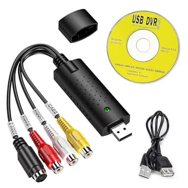 Convertidor VHS Audio/Vídeo Grabber USB 2.0 a Digital, Escaneado y Edición de Fuentes Analógicas como DVD a través del conector RCA o S-Video, Compatible con Windows y Mac, Sin Alimentación