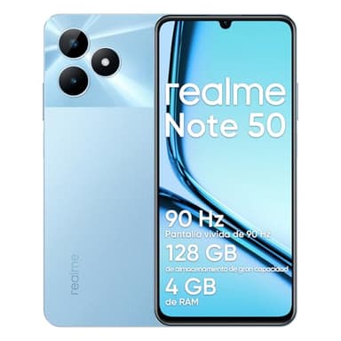 realme Note 50 Smartphone Android, Teléfono Móvil 4G Dual SIM, Pantalla LCD de 6,74", 4GB RAM 128GB ROM, Batería 5000 mAh, Cámara de 13 MP con Inteligencia Artificial, sin Adaptador, Azul