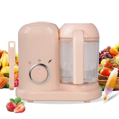 Robot multifunción 4 en 1 Vaporizador y Batidora para Bebé Diversificador de Alimentos Cocedor al Vapor Batidora Descongelación Recalentamiento Cocción al Vapor Suave, Cocción al Vapor Rápida (rosa)
