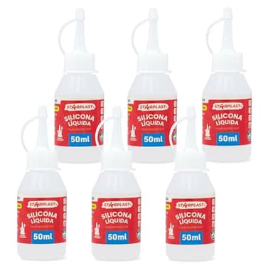Starplast Silicona Líquida Pack 6 50ml - Transparente para goma eva, papel, cartón, cuero, tela y madera. Cierre con tapón. Ideal para manualidades, artesanía o maquetas.