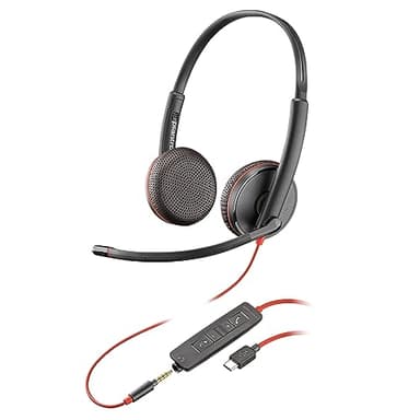 Auricular Poly Blackwire 3225 con cable - Micrófono con cancelación de ruido - Diseño estéreo - Conexión a PC/Mac mediante USB-C o USB-A - Funciona con Teams y Zoom