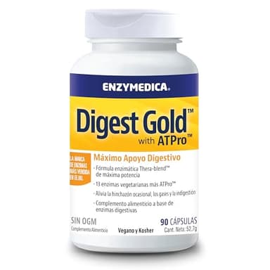Enzimas Digestivas Potentes, complemento ideal de Probioticos Intestinales, Prebioticos y Probioticos, Enzymedica Digest Gold Digestive Enzymes, Enzimas Digestivas, Gases, Lactasa 90 capsulas