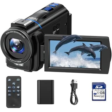 Cámara de vídeo 4K 48MP Videocámara 16X Digital Zoom IR Cámara Vlog, 3" 270° giratoria Pantalla táctil Vlogging Cámara para Youtube, Camcorder Video Camera con tarjeta SD de 32 GB, Remoto, batería