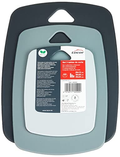 Lacor - 60500 - Set 3 Tablas de Corte a Doble Cara, Polipropileno, Libre de BPA, Ligeras, Resistentes, Aptas para Lavavajillas, Antibacterianas, Higiénicas