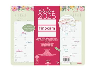 Finocam - Calendario Bloc Design de Pared con Imán para Escribir 2025 Mes Vista Enero 2025 - Diciembre 2025 (12 meses) Catalán