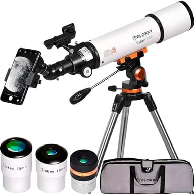 Slokey 50080 Telescopio Terrestre y Astronómico Refractor 25x-250x - Telescopio Portátil 80 mm para Niños y Principiantes - Observación de Estrellas Luna, Planetas, Incluye Trípode de Acero Inoxidable
