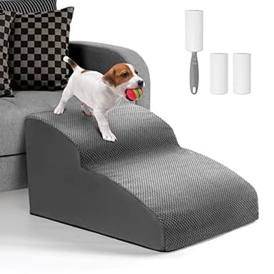 Lannvan Escalera para Perros, Escaleras para Mascotas de Espuma de 2 Escalones, Rampa para Perros Pequeños y Gatos con Funda Lavable y Fondo Antideslizante, para Sofá o Cama, Enviar Rodillo de Pelusa