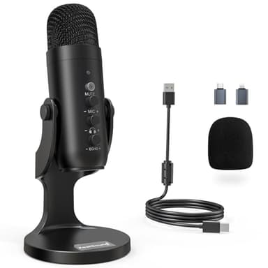 zealsound Micrófono Condensador,Micrófono PC USB,Micrófono Gaming, Adaptador teléfono para *Phone, Micrófono de grabación Profesional,Silencio,Reducción de Ruido,Estúdio/Youtuber/Streaming/Podcast