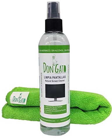 Don Gato - Limpia Pantallas + Paño Microfibras (250ml). TV, LCD/LED, Móvil, Tableta, Portátil. Hecho en España con Productos Naturales. Respeta Medio Ambiente